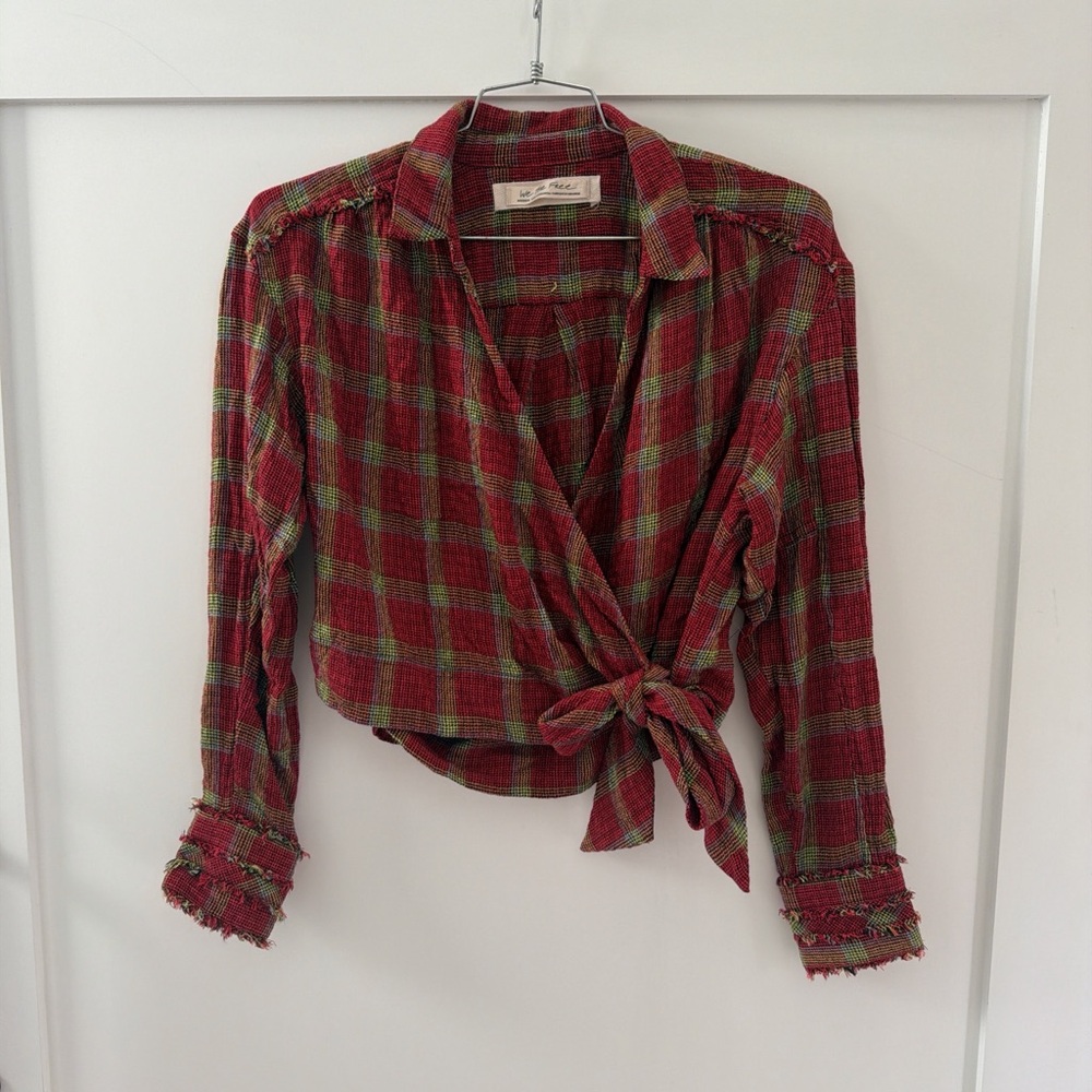 Free People We The Free Running Wild Plaid Wrap Top – Red/Green